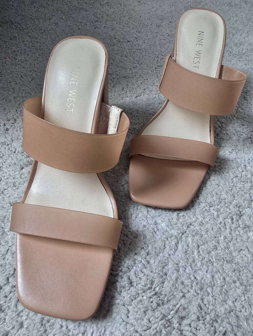 Nine West Nude/Tan Double Strap Block Heel Slides